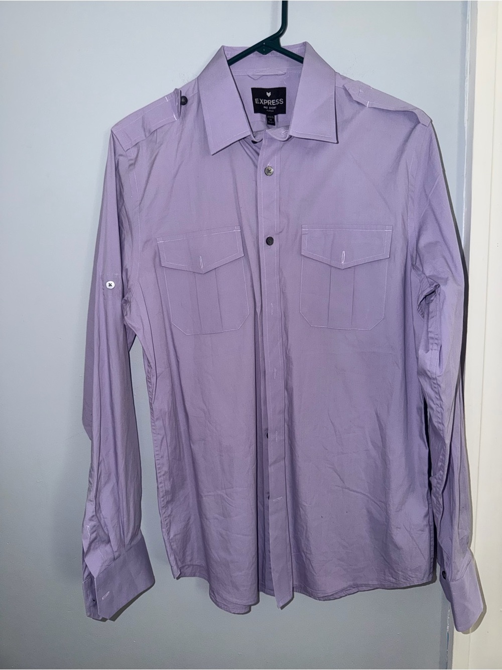 Express MKE Shirt Fitted Button Front Shirt Men’s Medium Lavender Long Sleeve